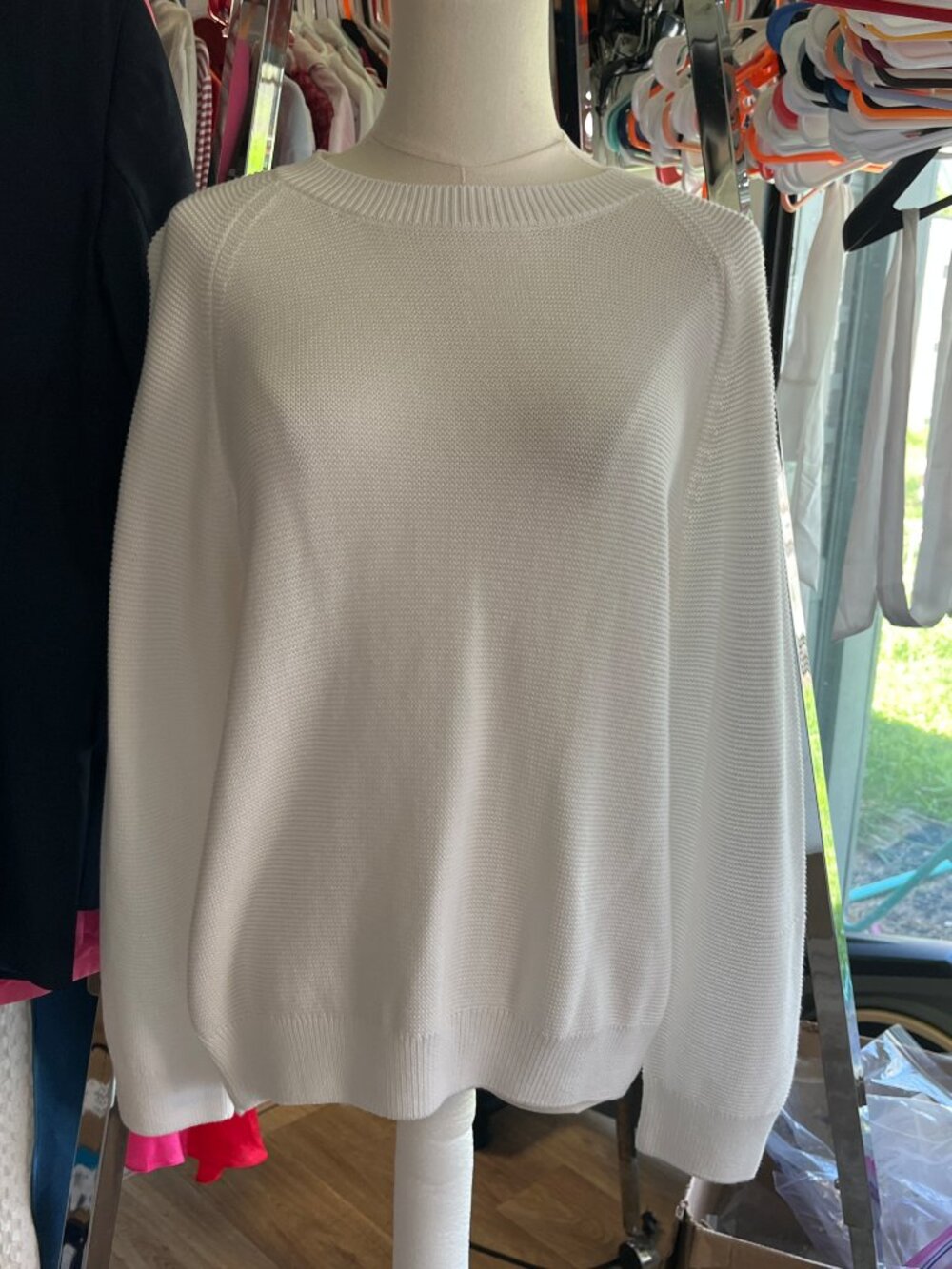BOSS Fovila Textured Cotton Knit Crewneck Sweater White Women’s Size S with Flaw